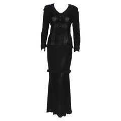 Chloe Vintage Black Cotton Blend Long Sleeve Long Evening Dress 44 EU