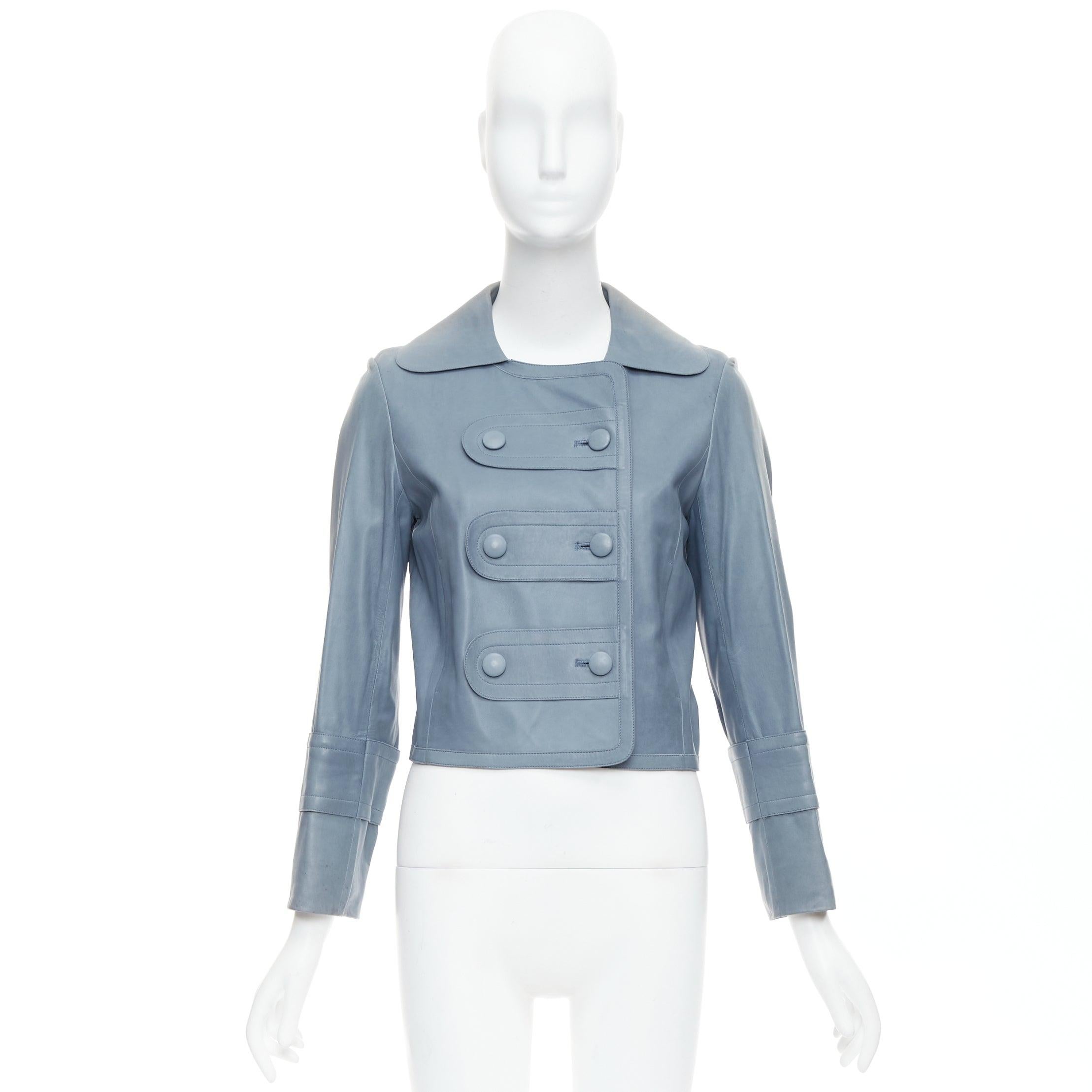 CHLOE Vintage blue lambskin leather military cropped jacket FR36 XS 6