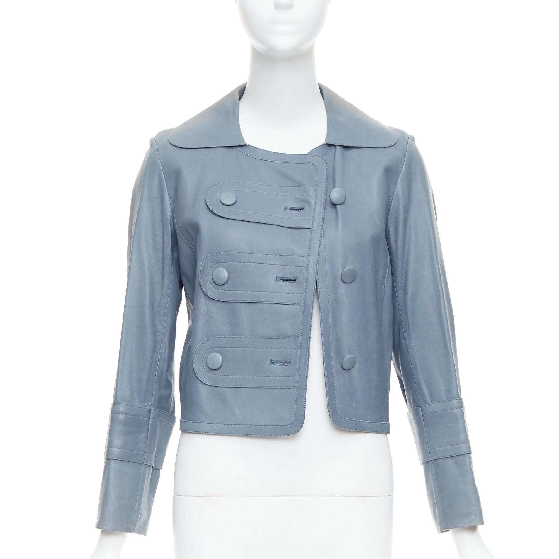 CHLOE Vintage blue lambskin leather military cropped jacket FR36 XS In Fair Condition In Hong Kong, NT