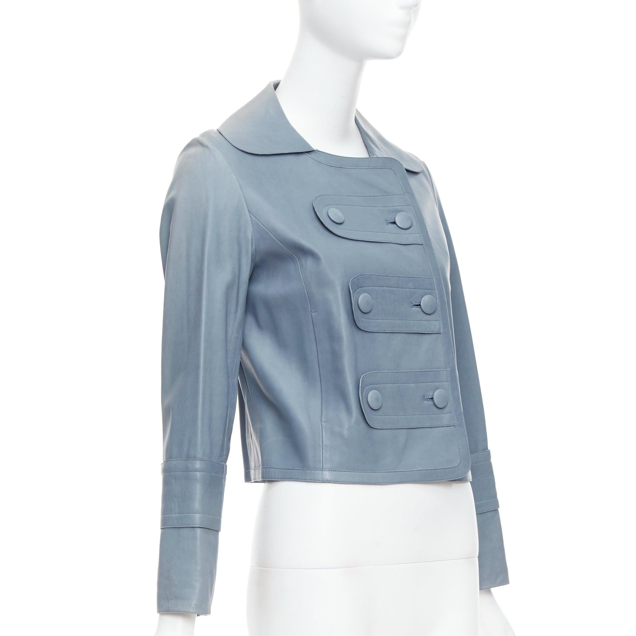 Women's CHLOE Vintage blue lambskin leather military cropped jacket FR36 XS