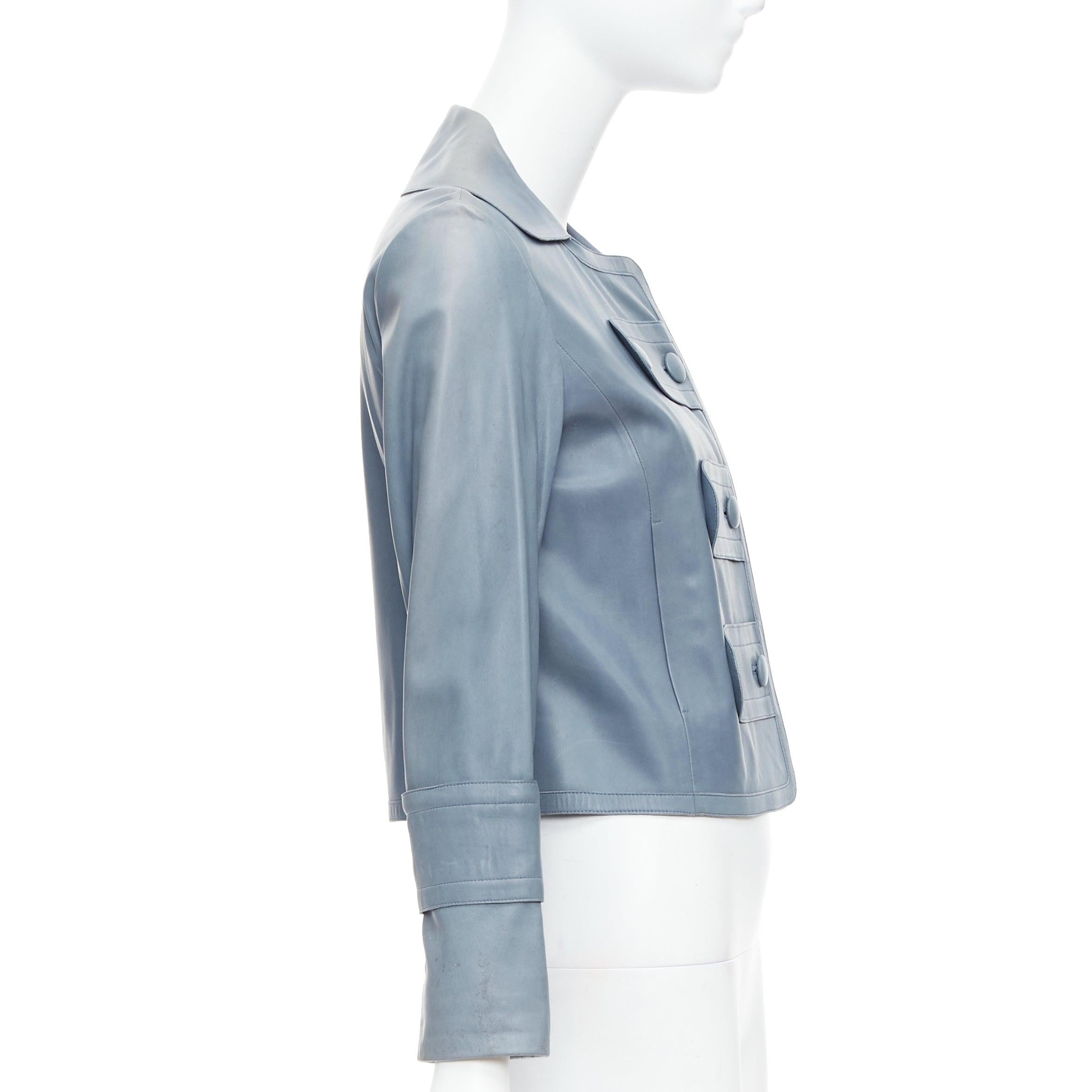 CHLOE Vintage blue lambskin leather military cropped jacket FR36 XS 1