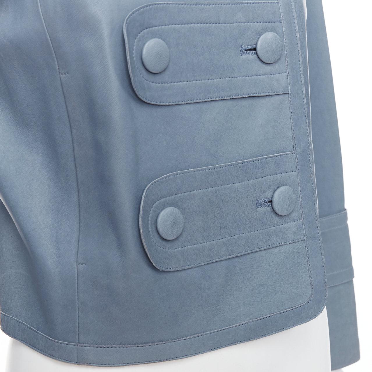 CHLOE Vintage blue lambskin leather military cropped jacket FR36 XS 4
