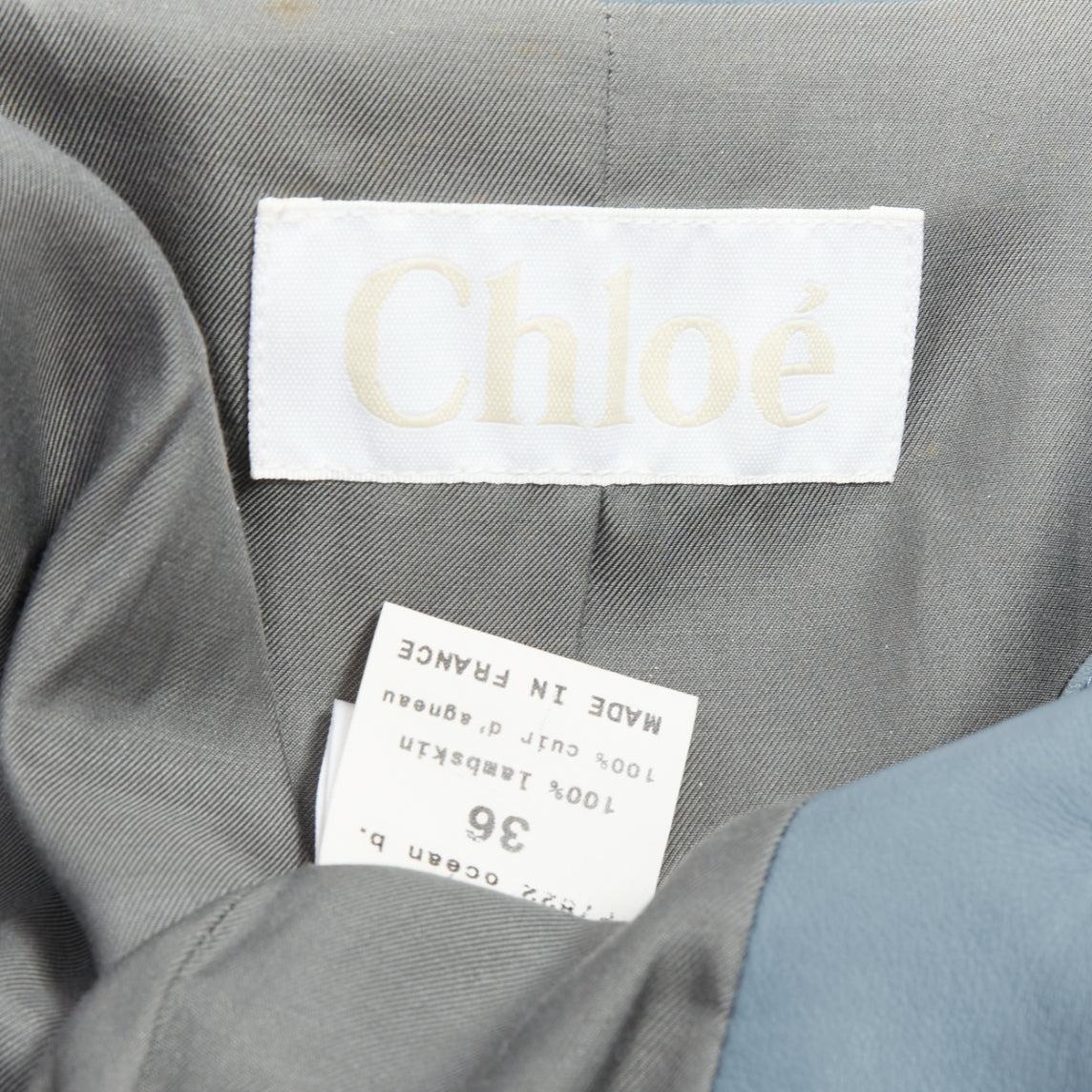 CHLOE Vintage blue lambskin leather military cropped jacket FR36 XS 5