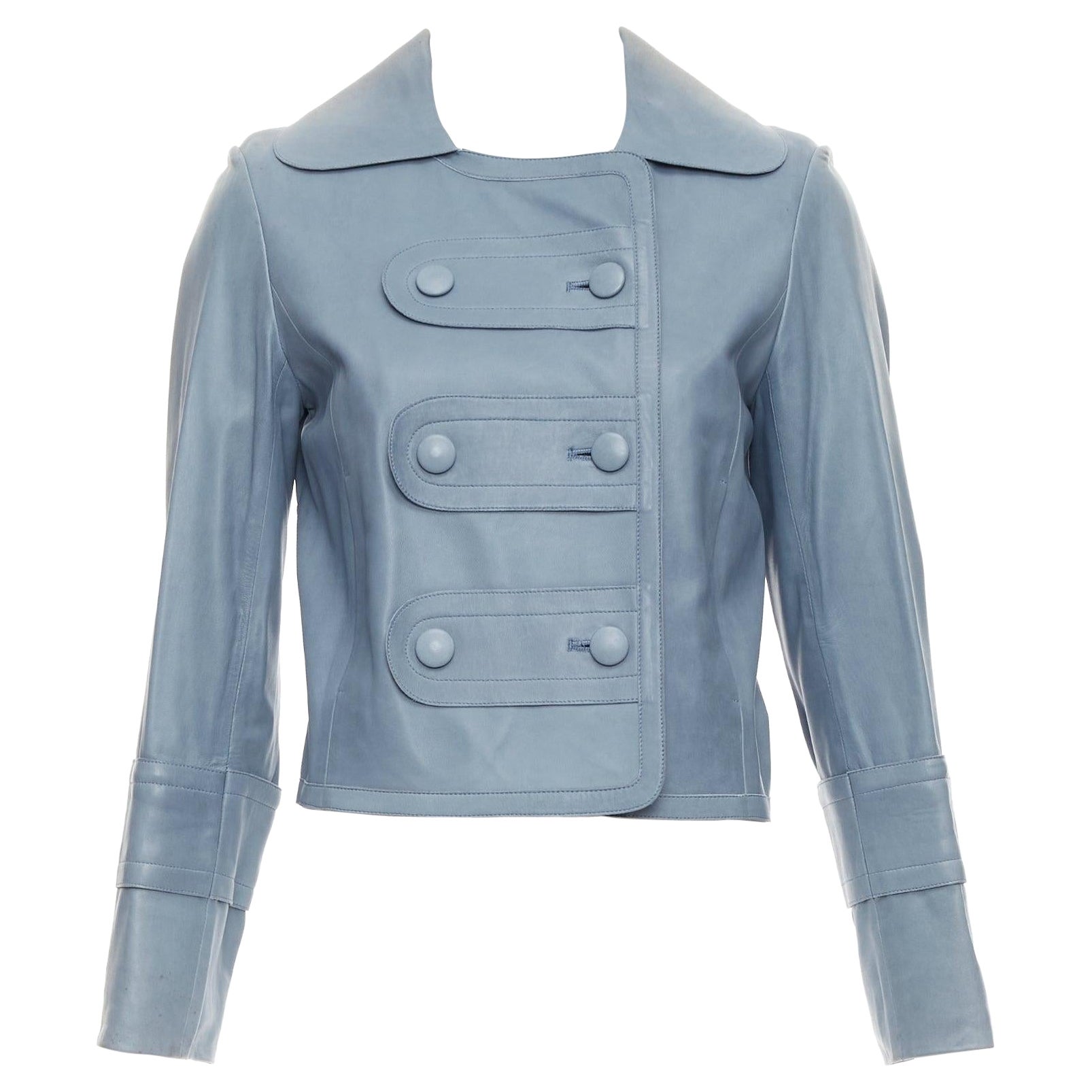 CHLOE Vintage blue lambskin leather military cropped jacket FR36 XS