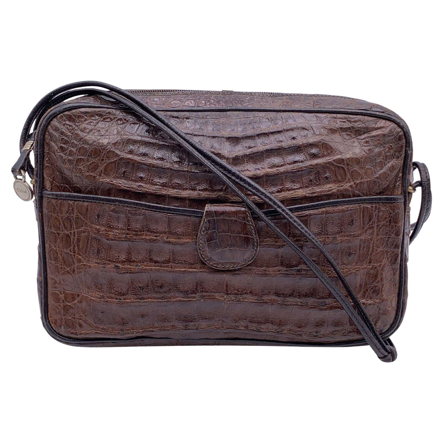 Chloe Vintage Brown Embossed Leather Shoulder Messenger Bag