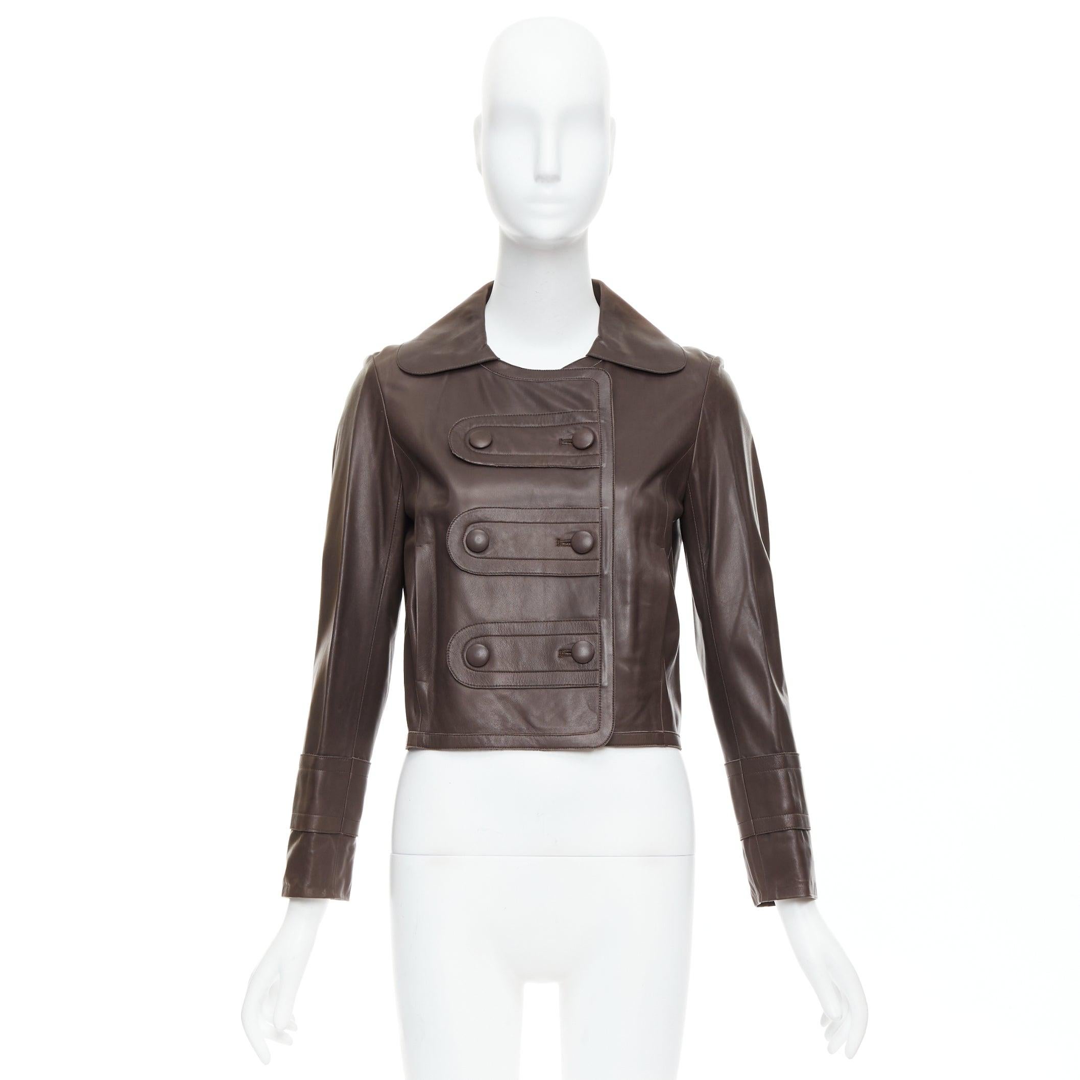 CHLOE Vintage brown lambskin leather military cropped jacket FR36 XS 6