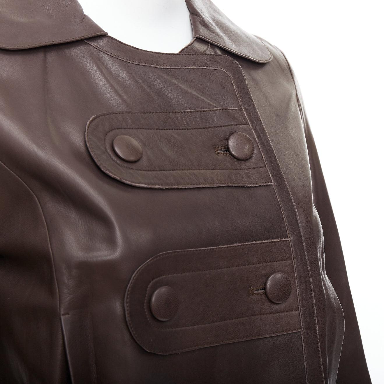 CHLOE Vintage brown lambskin leather military cropped jacket FR36 XS
Reference: WECN/A00012
Brand: Chloe
Material: Leather
Color: Brown
Pattern: Solid
Closure: Button
Lining: Black Fabric
Extra Details: Leather wrapped buttons.
Made in: