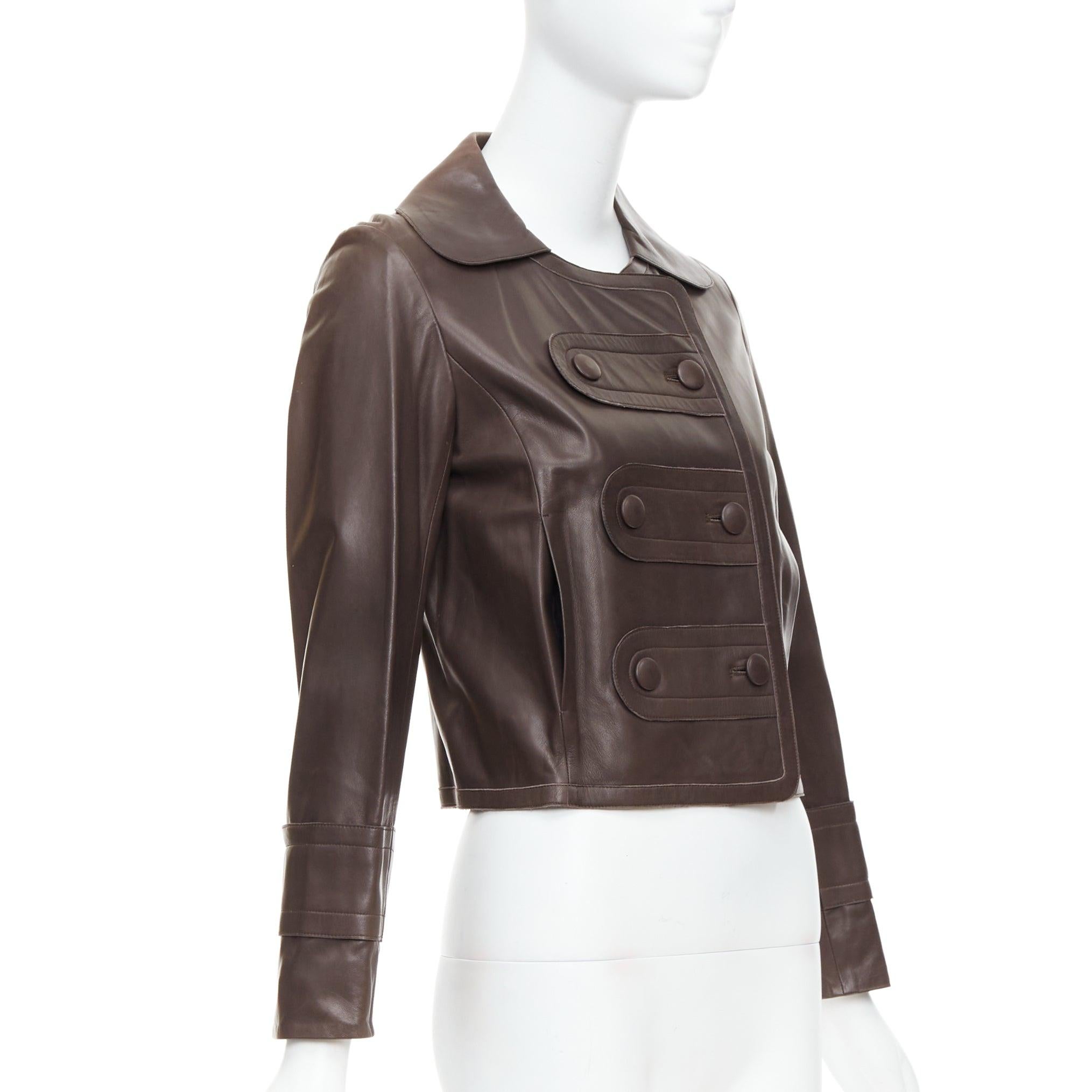 Women's CHLOE Vintage brown lambskin leather military cropped jacket FR36 XS