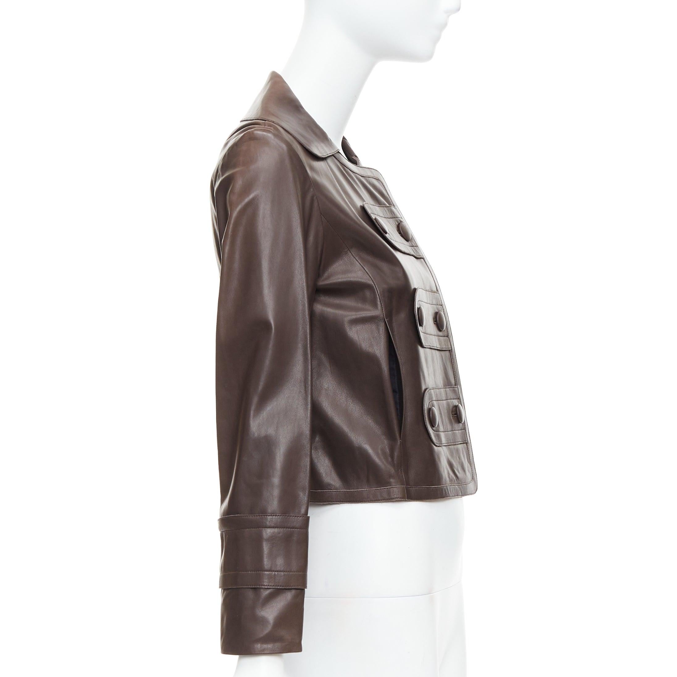 CHLOE Vintage brown lambskin leather military cropped jacket FR36 XS 1