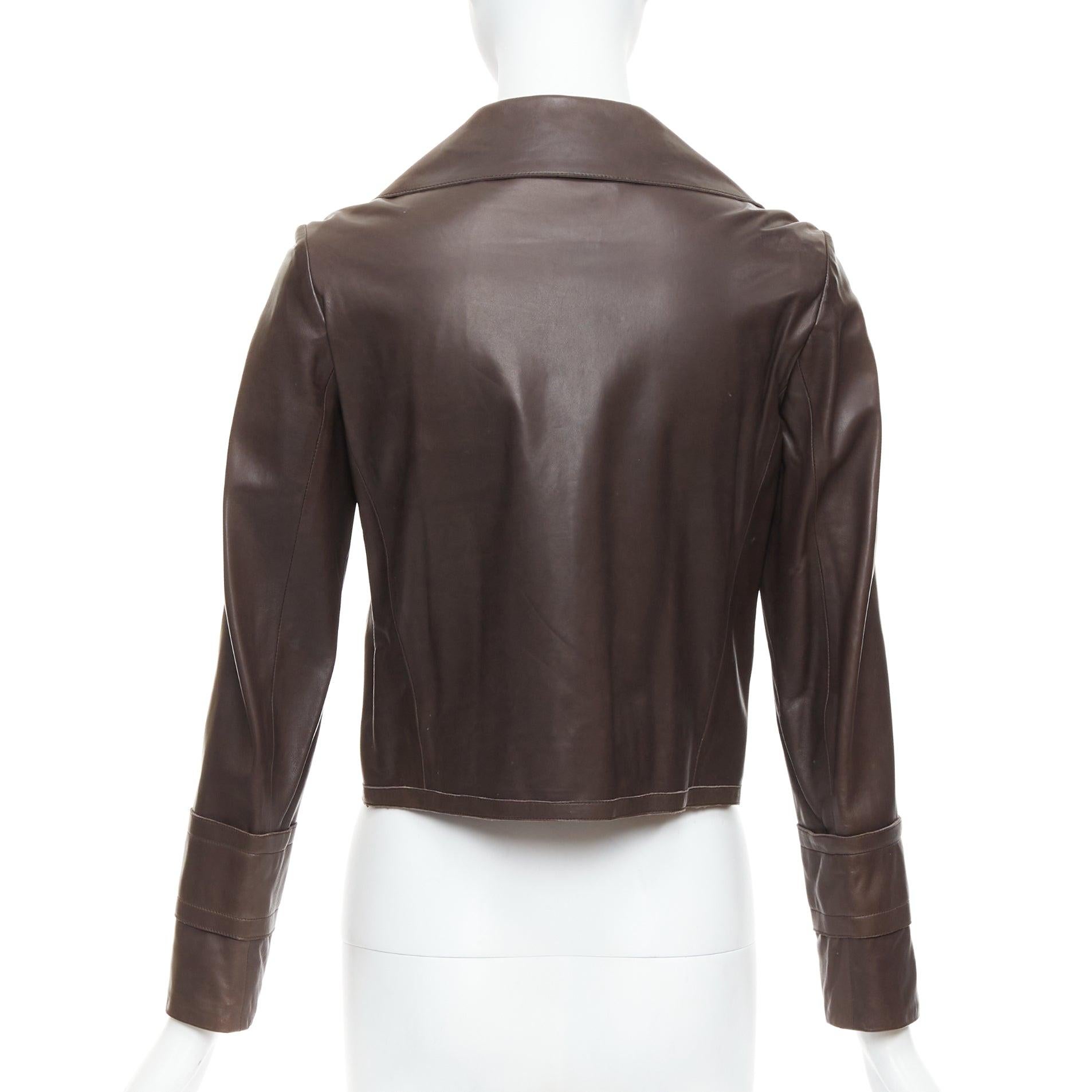 CHLOE Vintage brown lambskin leather military cropped jacket FR36 XS 2