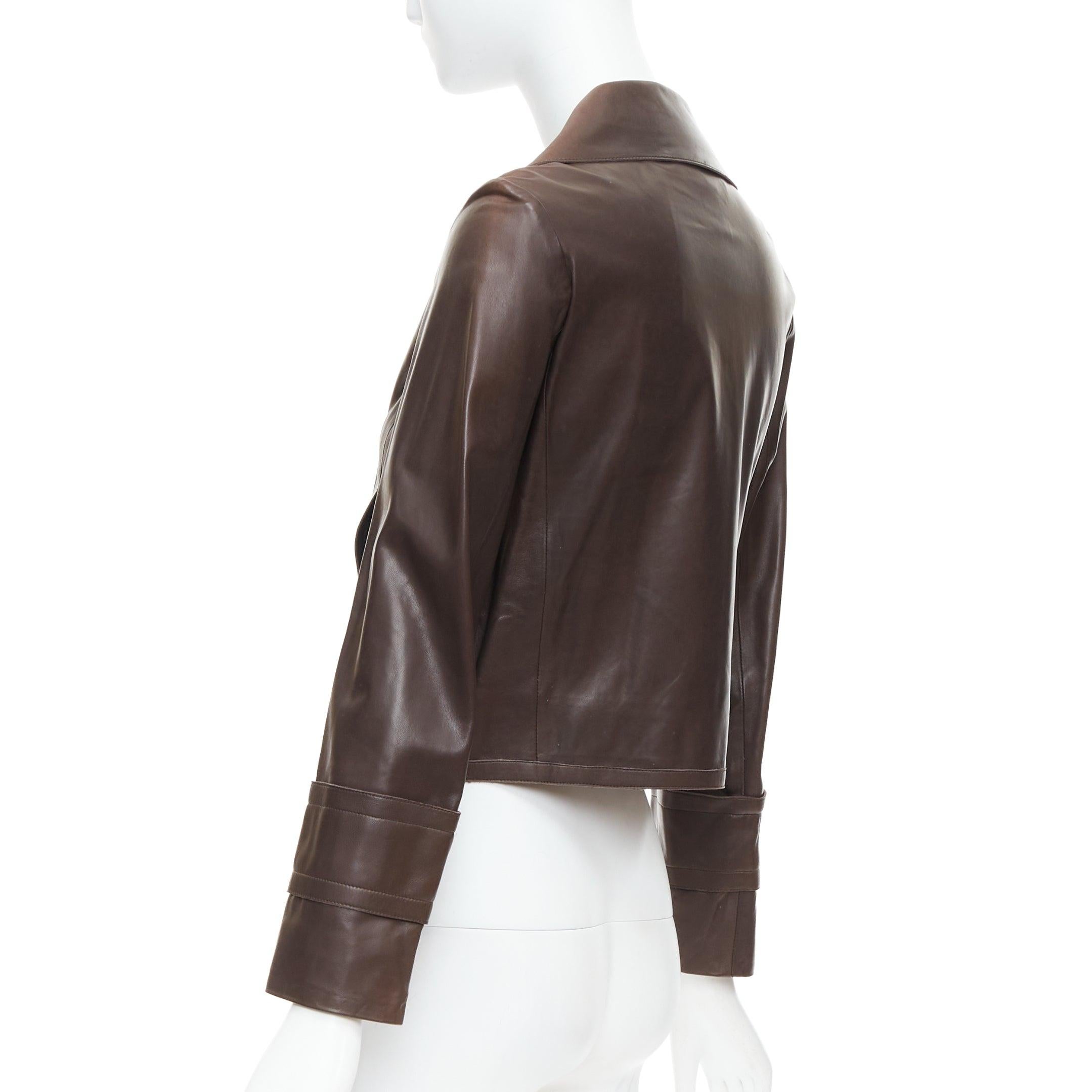 CHLOE Vintage brown lambskin leather military cropped jacket FR36 XS 3