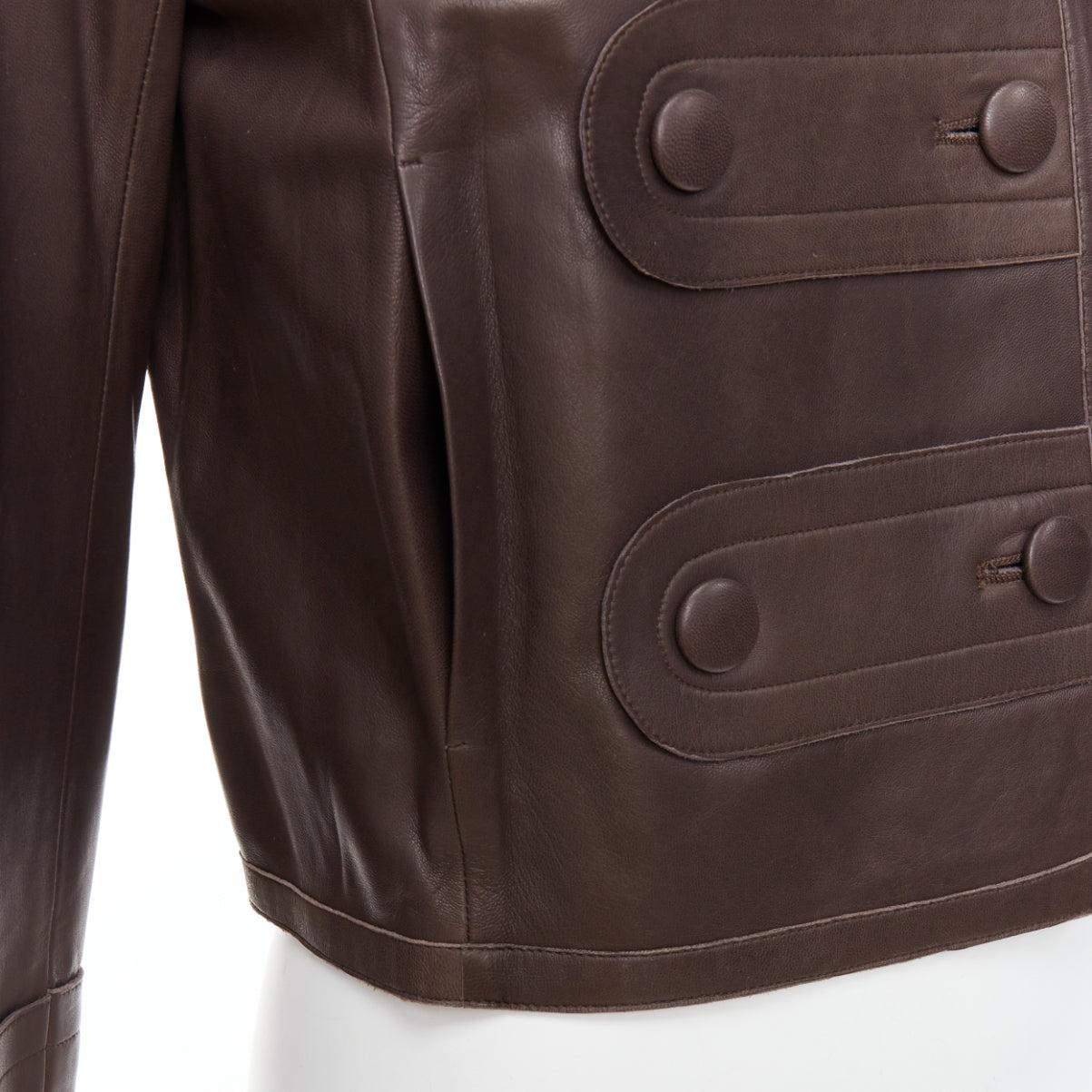 CHLOE Vintage brown lambskin leather military cropped jacket FR36 XS 4