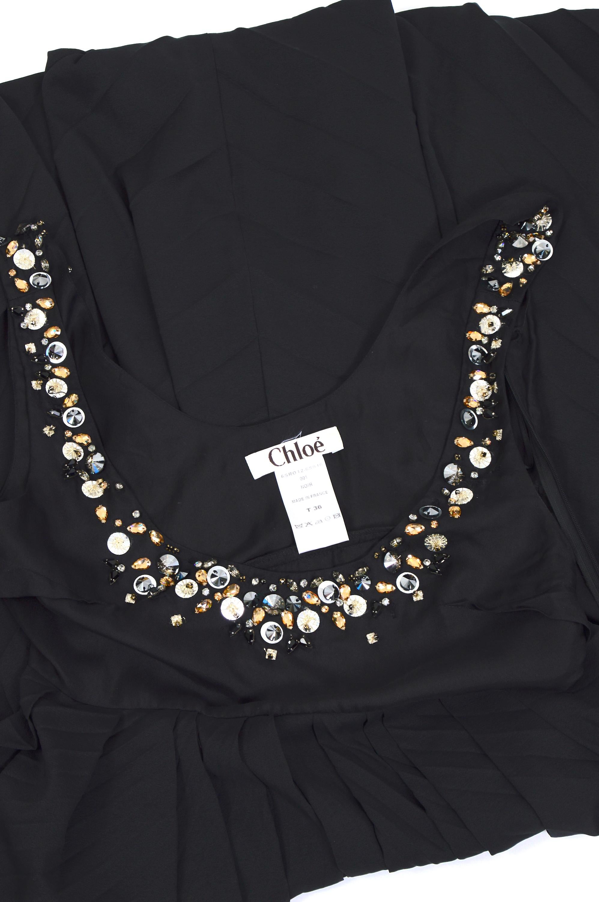 Chloé vintage circa 2007 embellished black silk dress For Sale 2