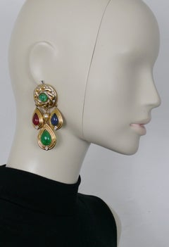 Vintage-Ohrringe mit mehrfarbigen Glas-Cabochons, baumelnd