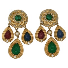 Vintage-Ohrringe mit mehrfarbigen Glas-Cabochons, baumelnd