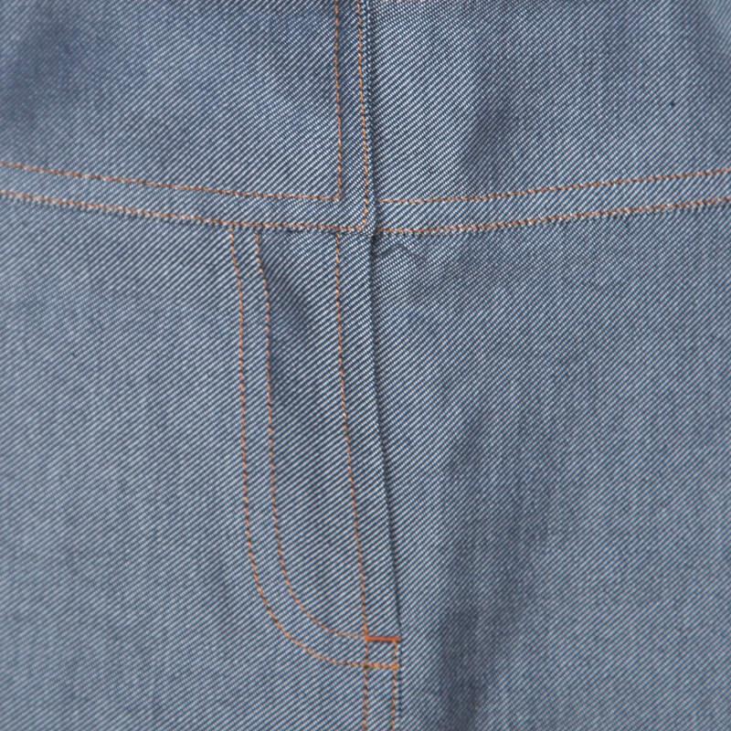 Women's Chloe Vintage Navy Blue Cotton and Silk Twill High Waist Skirt S