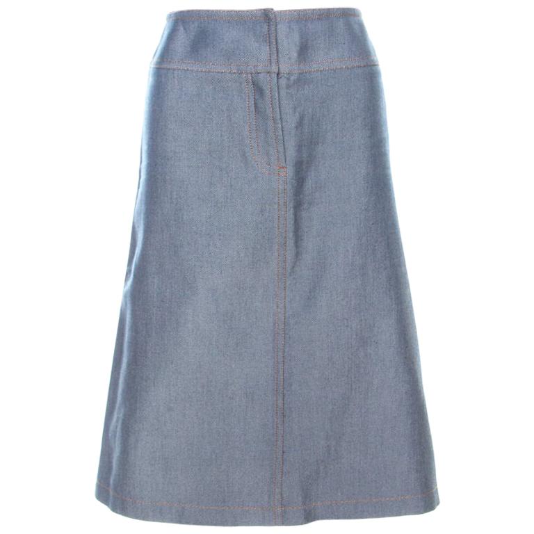 Chloe Vintage Navy Blue Cotton and Silk Twill High Waist Skirt S