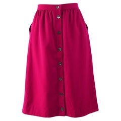 Chloé Vintage Reddish Pink Wool High Waisted Button Front Pocket Skirt, 1980s