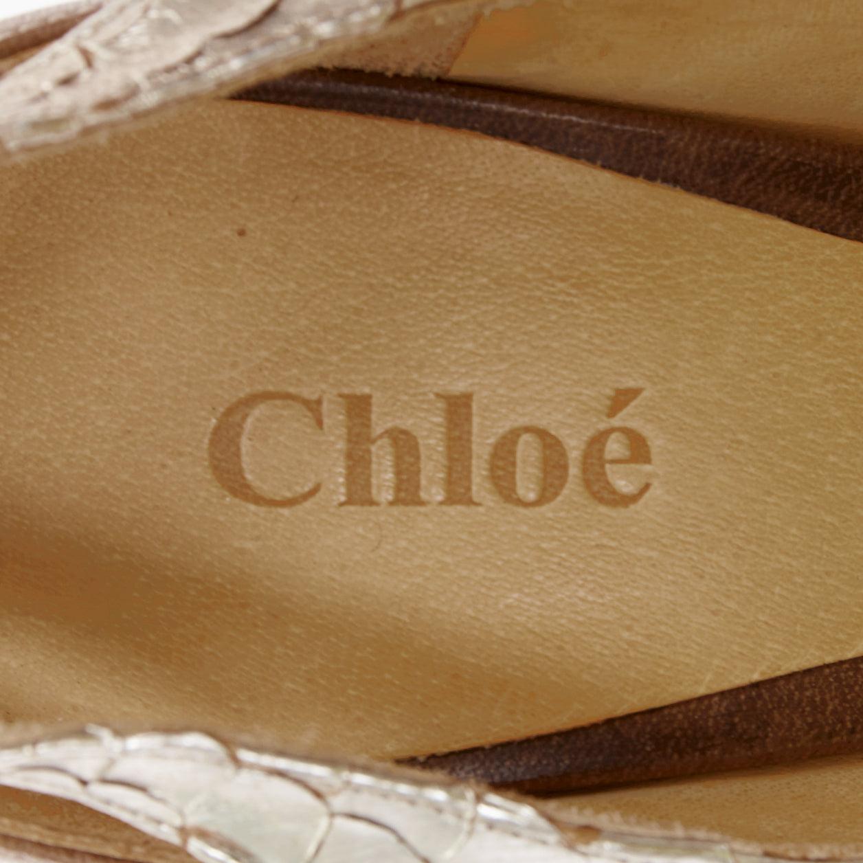 CHLOE Vintage argento metallizzato in pelle squamata marrone a punta EU37.5 in vendita 4