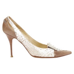 CHLOE Vintage silver metallic scaled leather brown trim pointy pumps EU37.5