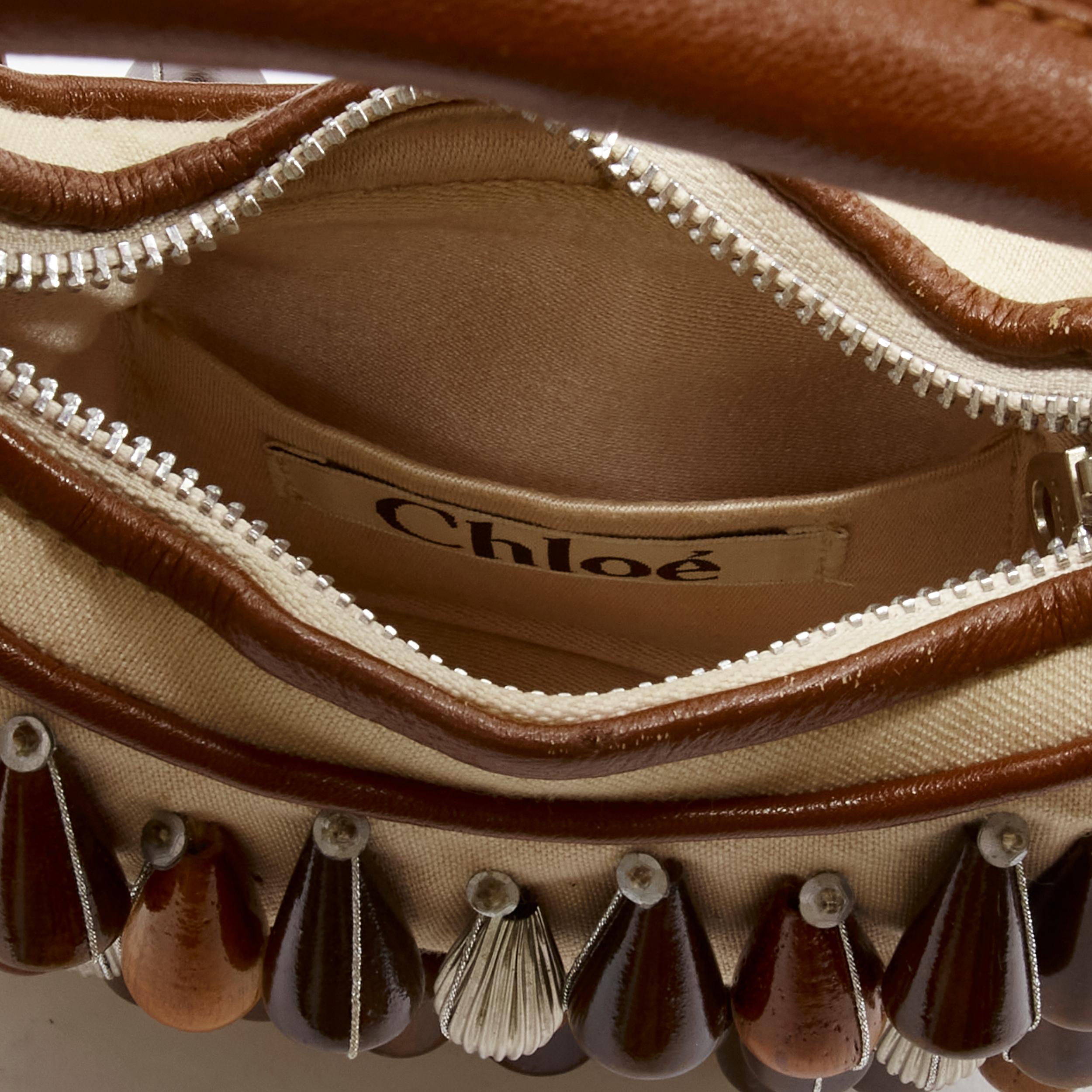 CHLOE Vintage wood metal beads embellished leather boho small hobo bag 6