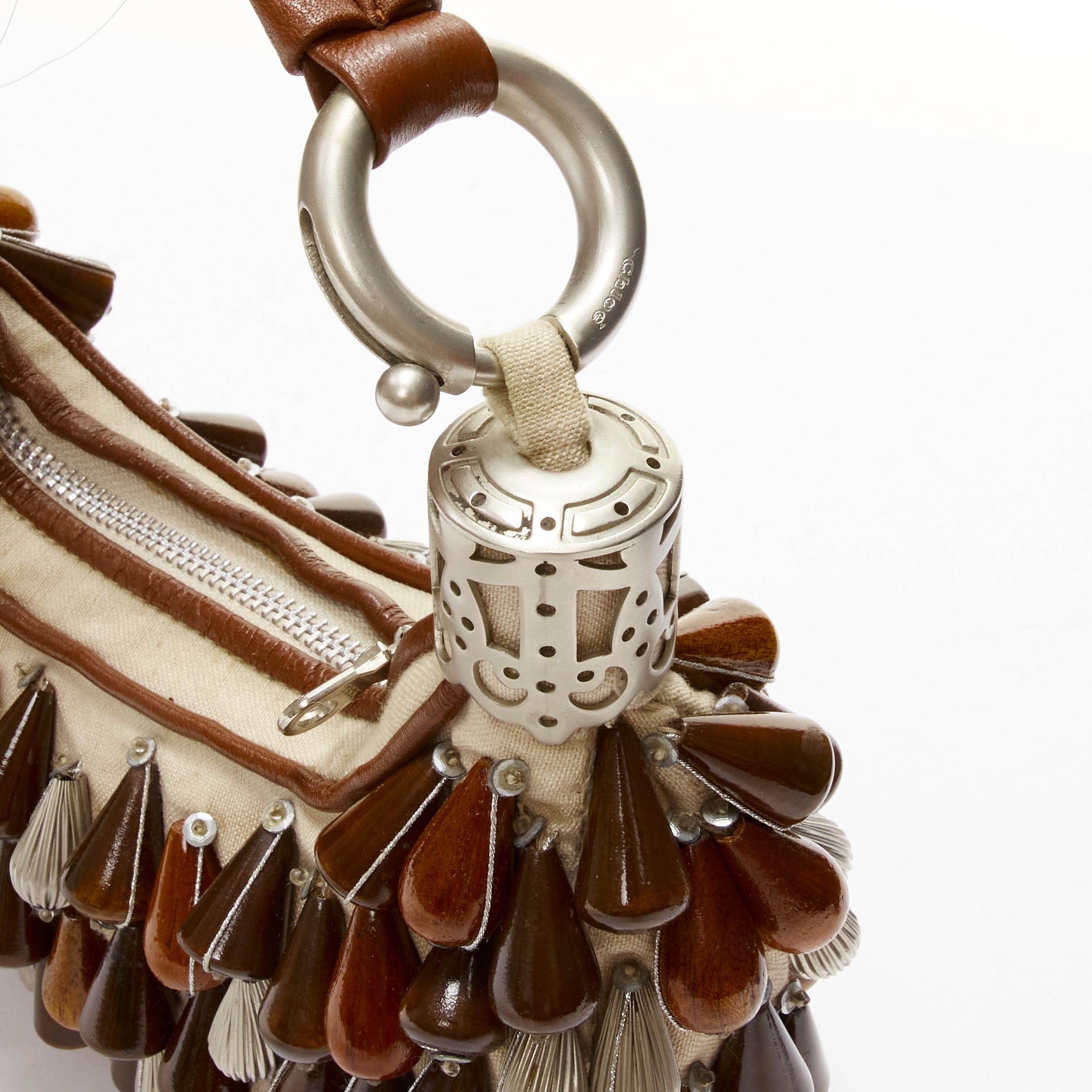 CHLOE Vintage wood metal beads embellished leather boho small hobo bag 4