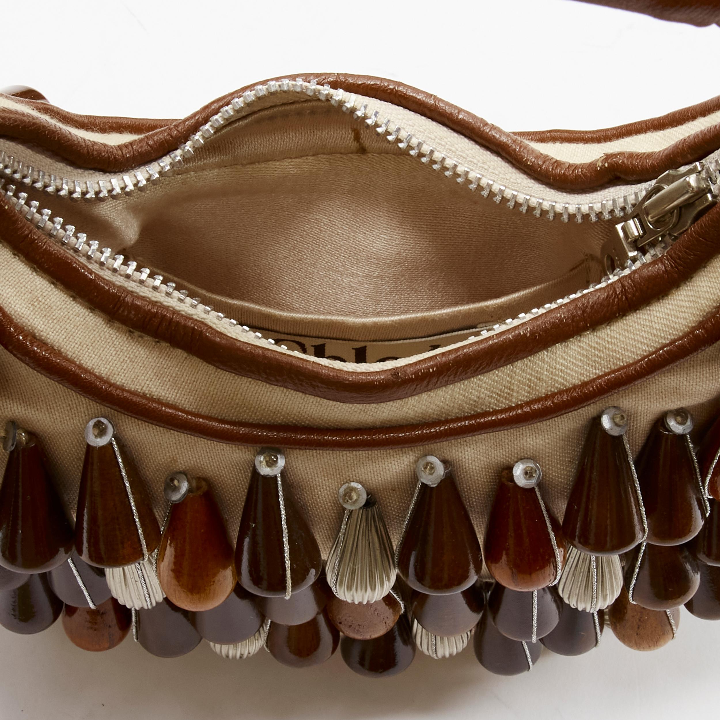 CHLOE Vintage wood metal beads embellished leather boho small hobo bag 5