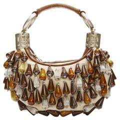 CHLOE Vintage wood metal beads embellished leather boho small hobo bag
