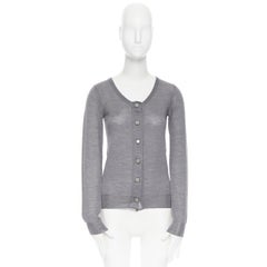 CHLOE Vintage wool silk  blend tonal raw shoulder seam snap button cardigan XS