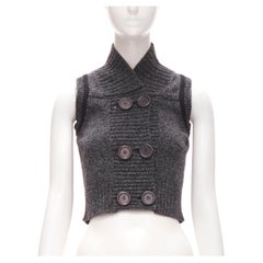 CHLOE Vintage Y2K dark grey ribbed knit cropped fisherman vest S