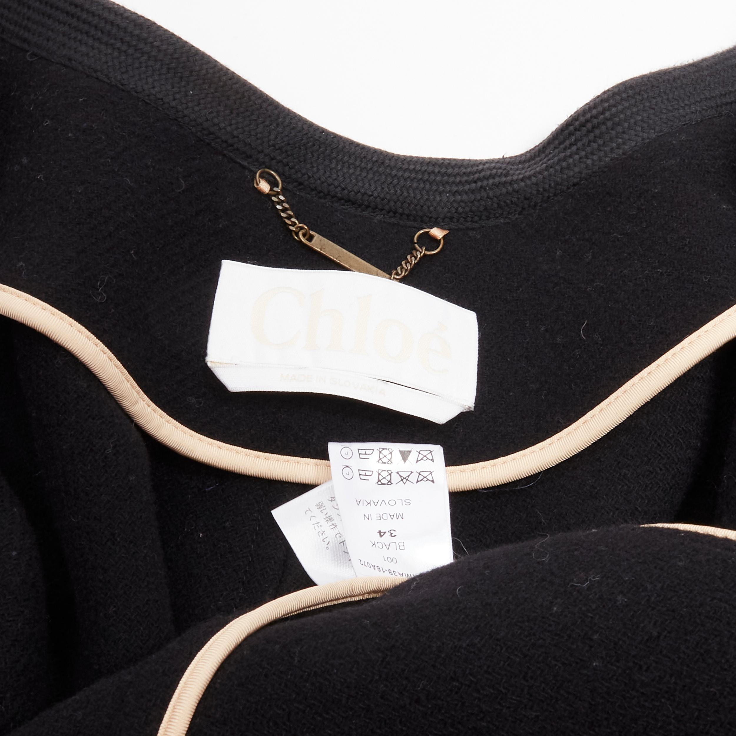 CHLOE virgin wool blend black cotton trim wide sleeve boxy cocoon coat FR34 XS 6