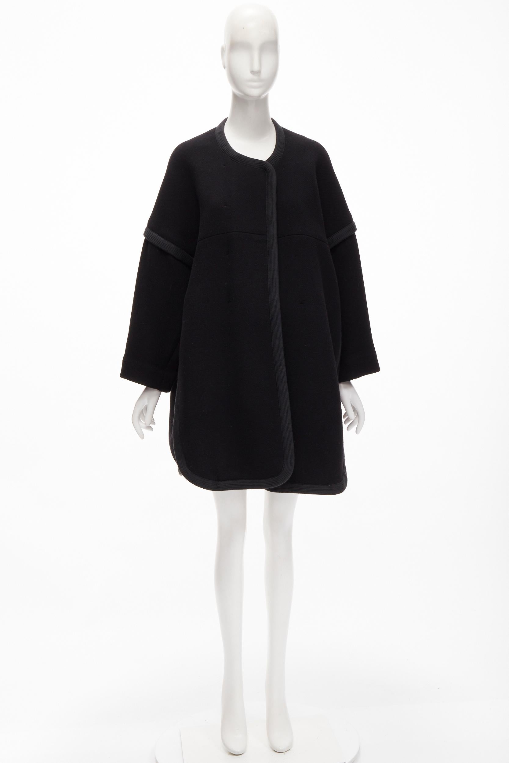 CHLOE virgin wool blend black cotton trim wide sleeve boxy cocoon coat FR34 XS 7