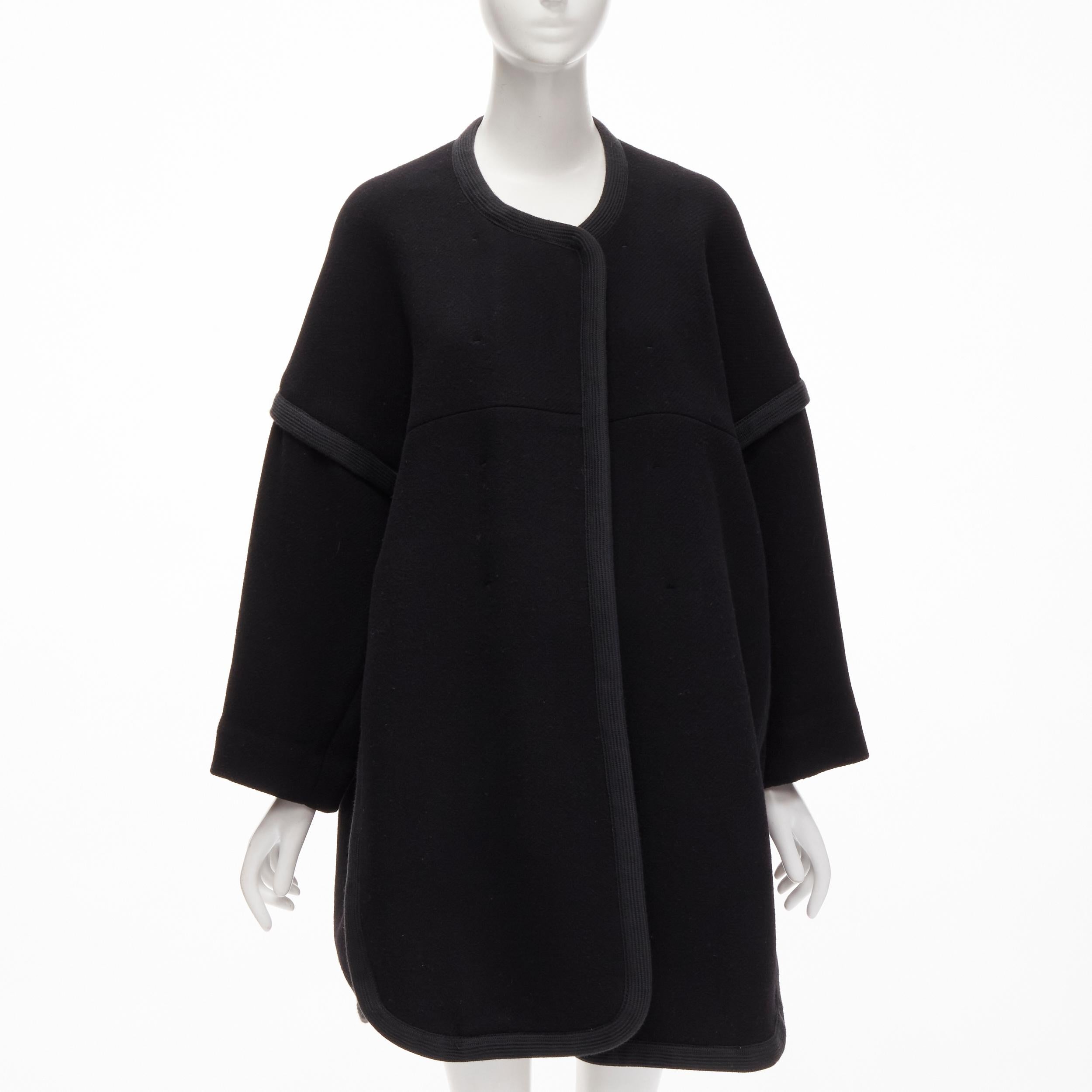 CHLOE virgin wool blend black cotton trim wide sleeve boxy cocoon coat FR34 XS In Excellent Condition In Hong Kong, NT