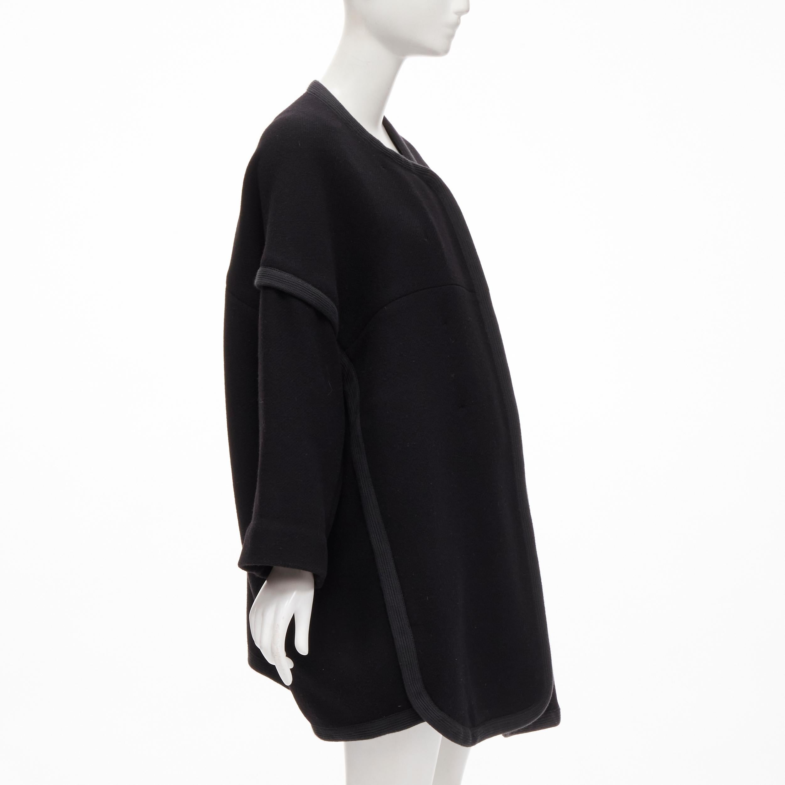Women's CHLOE virgin wool blend black cotton trim wide sleeve boxy cocoon coat FR34 XS