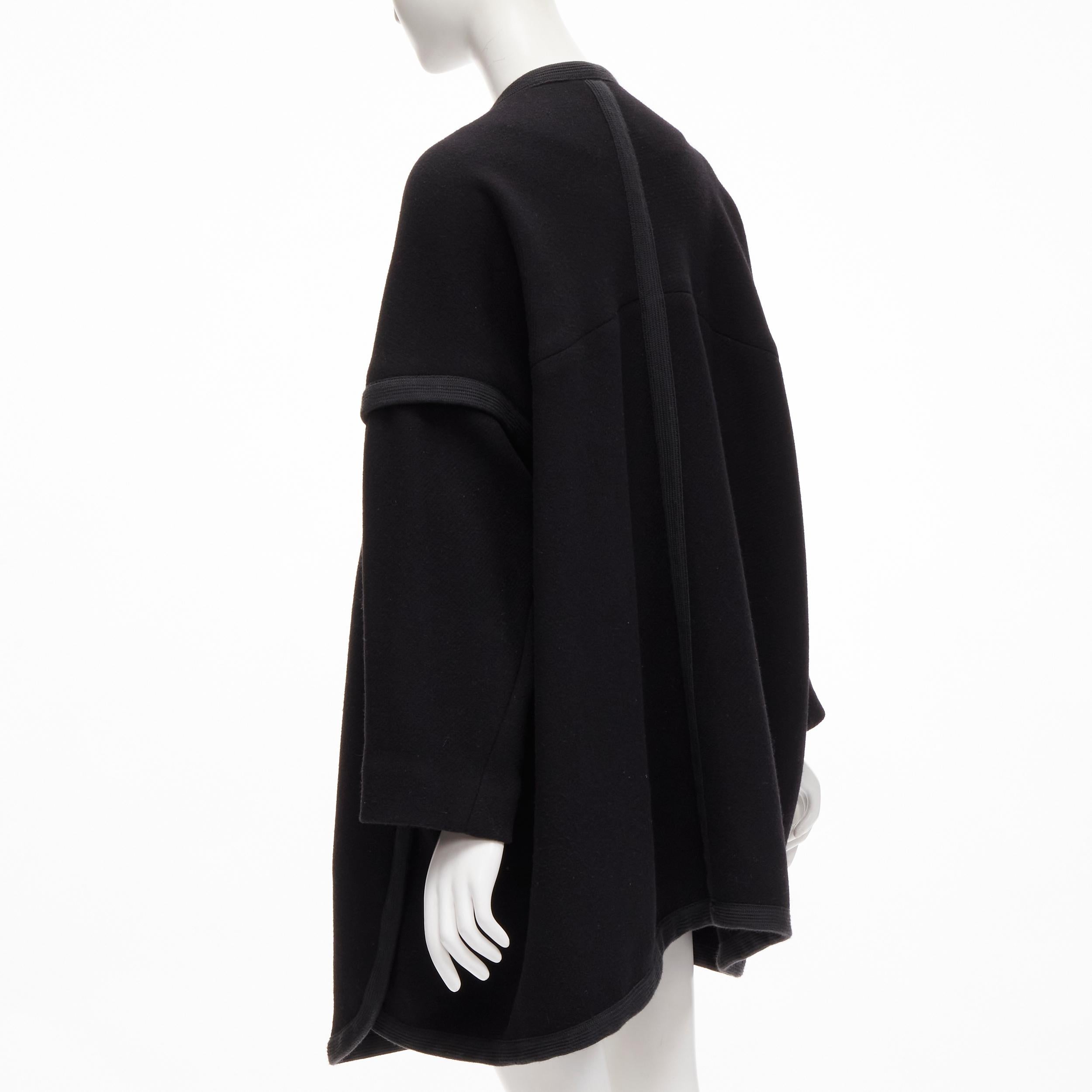 CHLOE virgin wool blend black cotton trim wide sleeve boxy cocoon coat FR34 XS 3