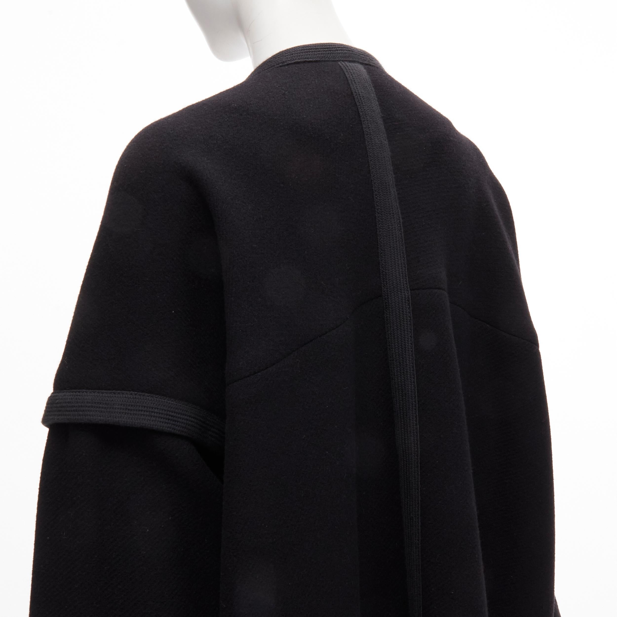 CHLOE virgin wool blend black cotton trim wide sleeve boxy cocoon coat FR34 XS 5