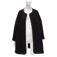 CHLOE virgin wool blend black cotton trim wide sleeve boxy cocoon coat FR34 XS