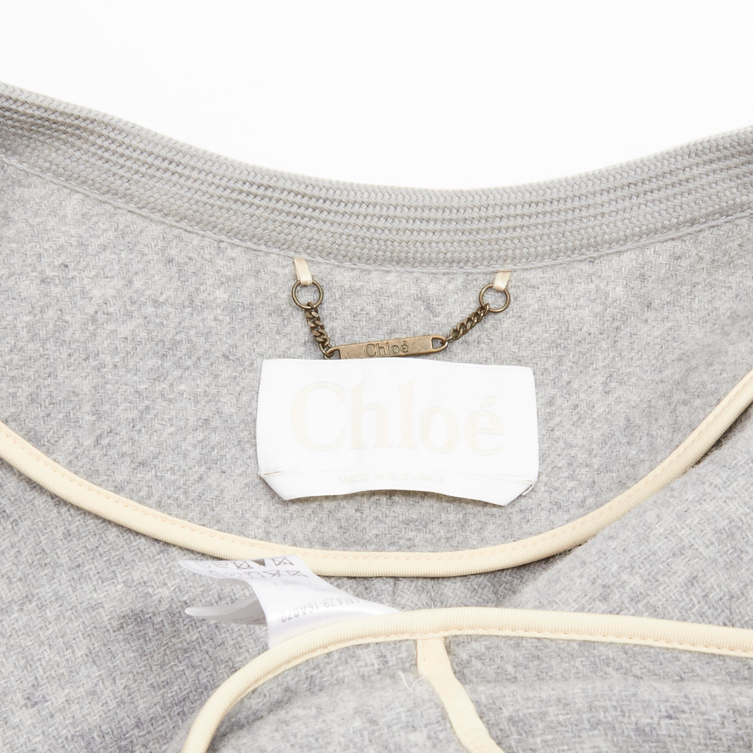 CHLOE virgin wool blend grey cotton trim wide sleeve boxy coat FR38 M 6
