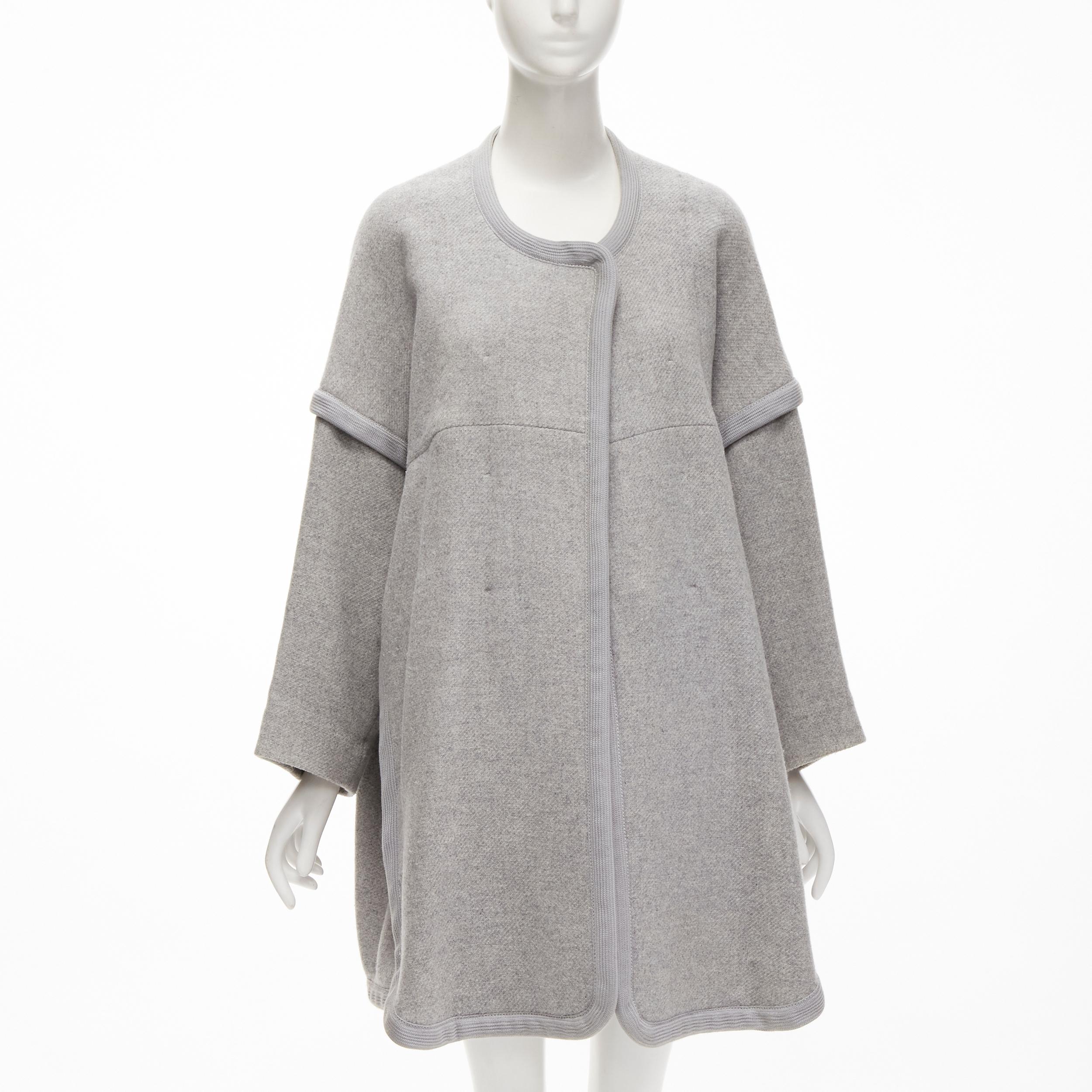 CHLOE virgin wool blend grey cotton trim wide sleeve boxy coat FR38 M In Excellent Condition In Hong Kong, NT
