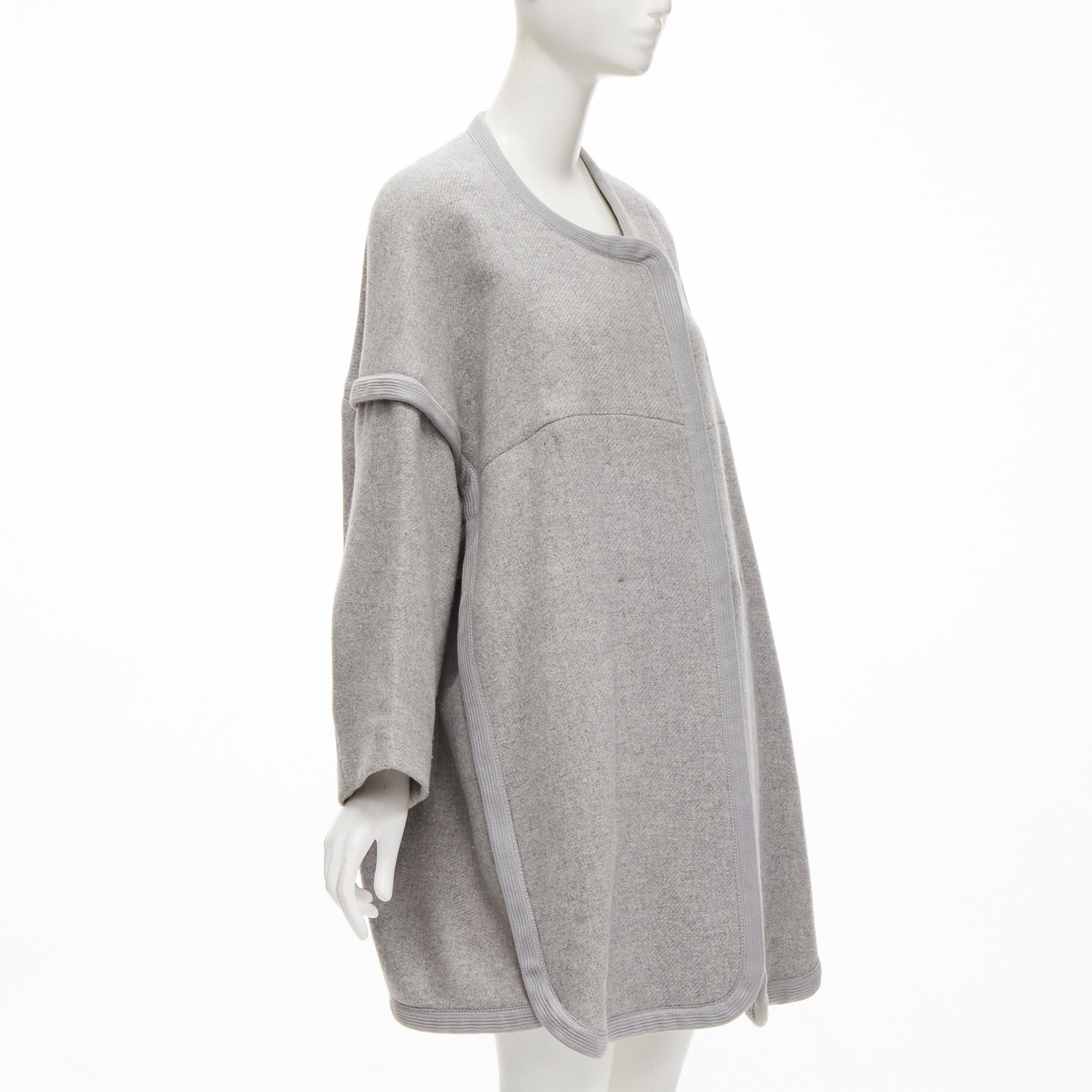 Women's CHLOE virgin wool blend grey cotton trim wide sleeve boxy coat FR38 M