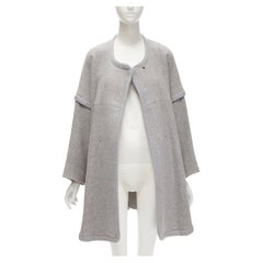 CHLOE virgin wool blend grey cotton trim wide sleeve boxy coat FR38 M
