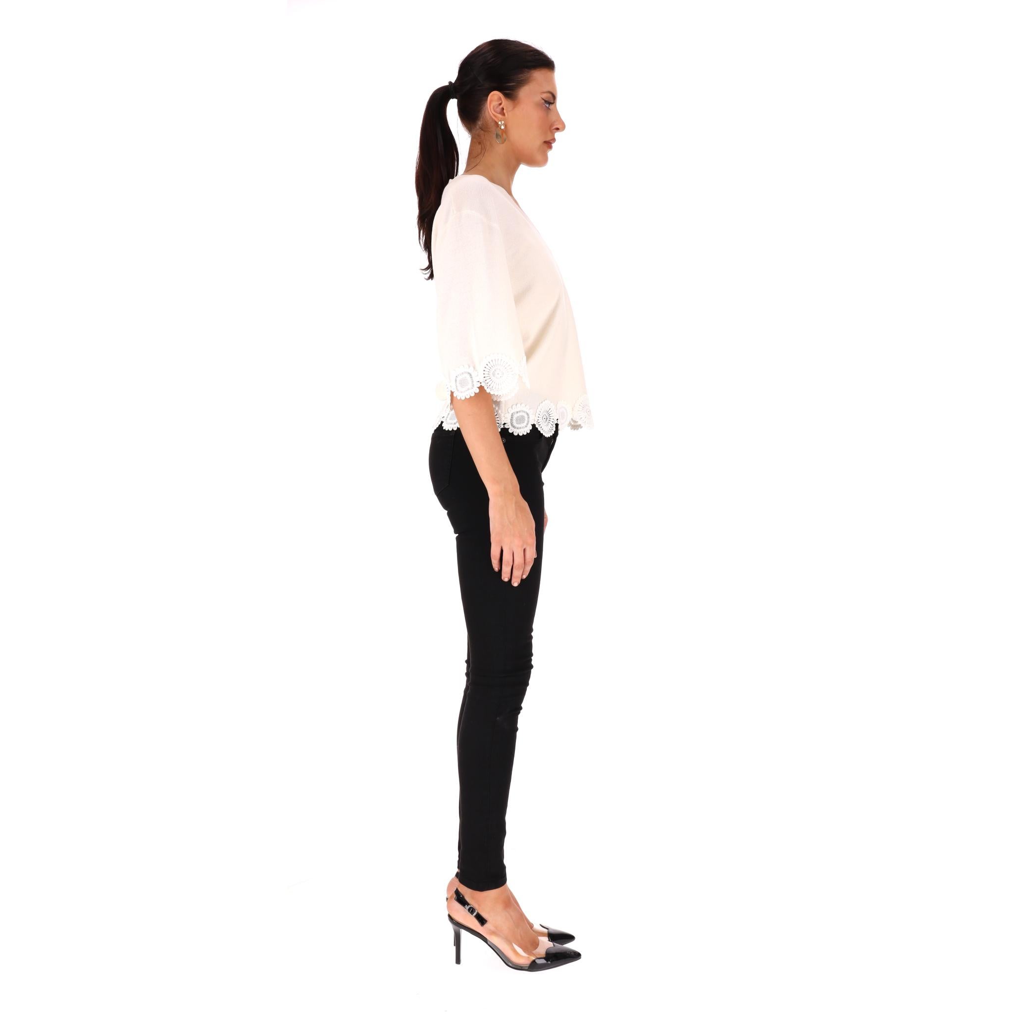 White Chloe Virgin Wool Lace-Embellished Top/Jumper For Sale