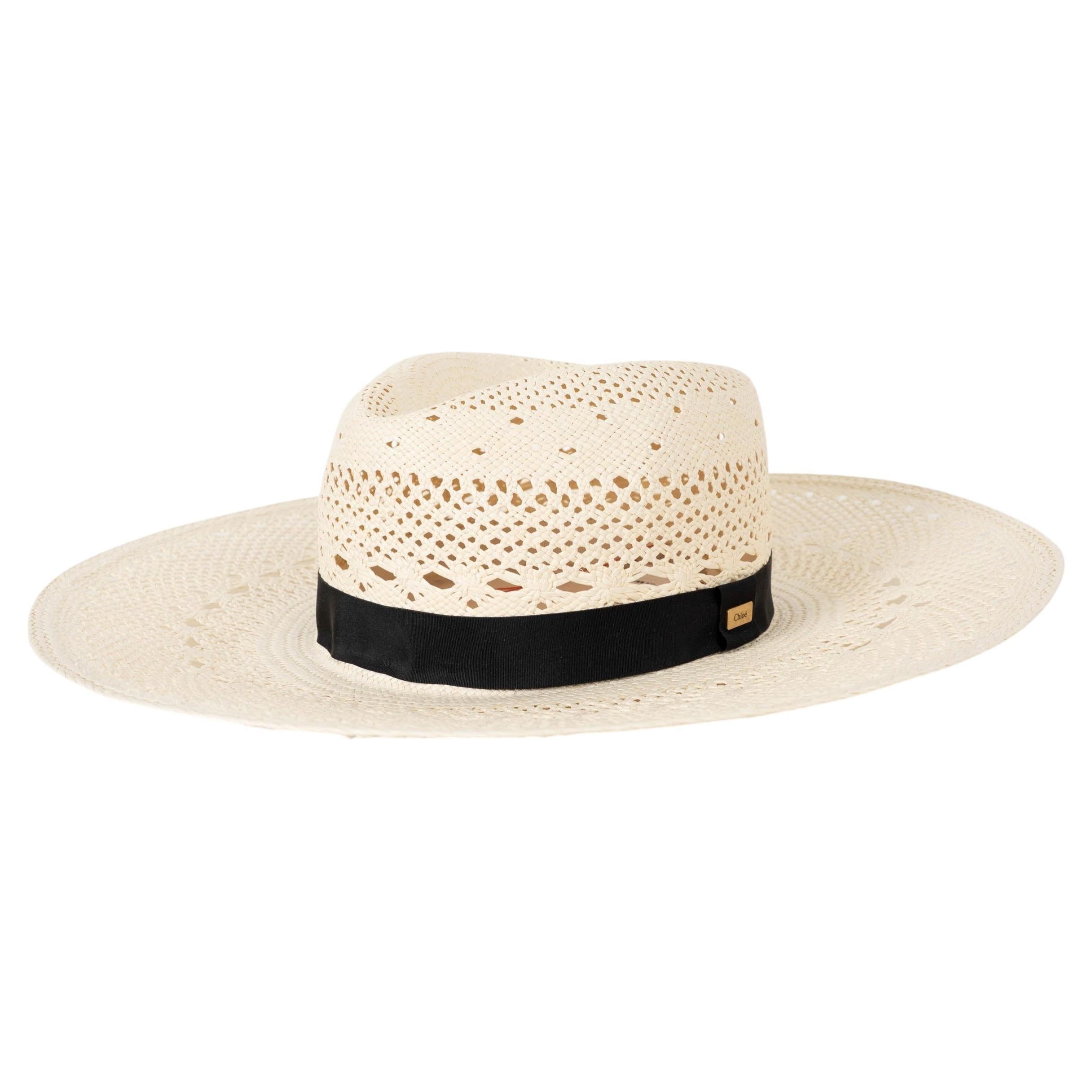 Cappello CHLOE bianco 2025 PANAMA IN PAGLIA A TRAMA APERTA, taglia 57