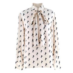 Chloe White & Black Silk Long Sleeve Horse Motif Blouse - Size US6