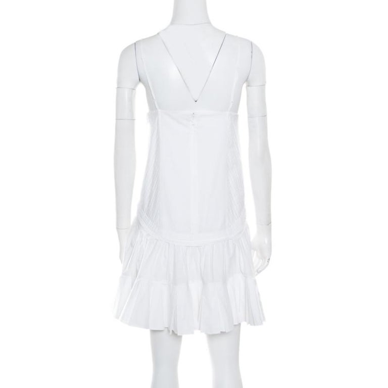 Chloe White Blossom Embroidered Cotton Pleated Mini Dress S at 1stDibs