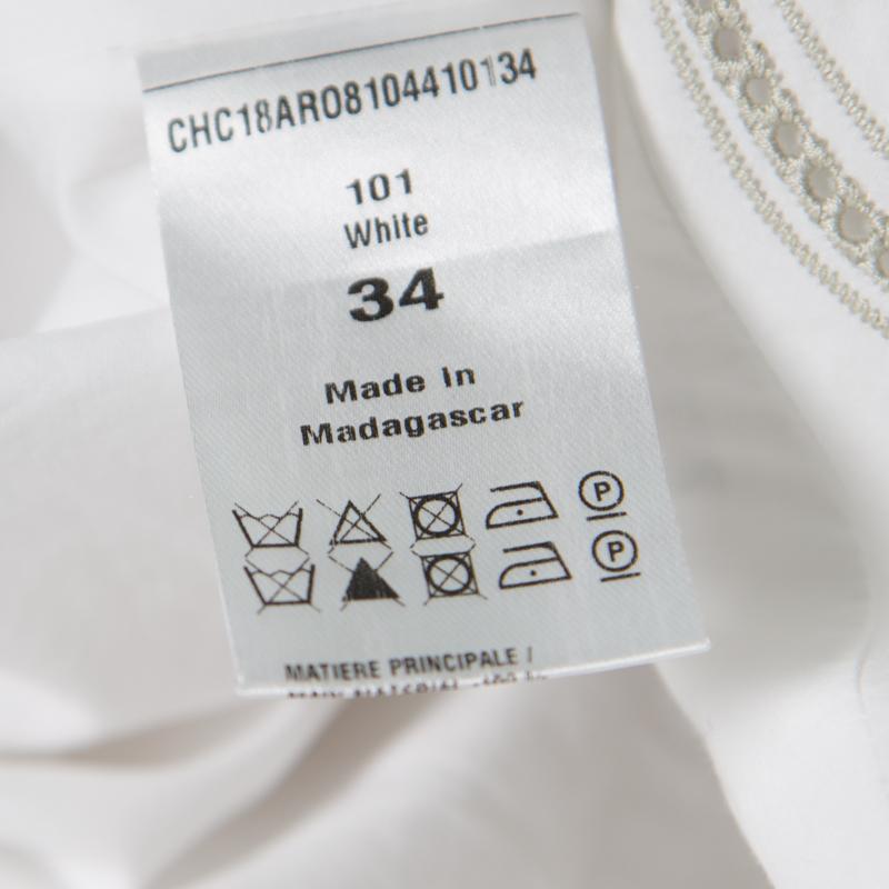 Chloe White Blossom Embroidered Cotton Pleated Mini Dress S In Excellent Condition In Dubai, Al Qouz 2