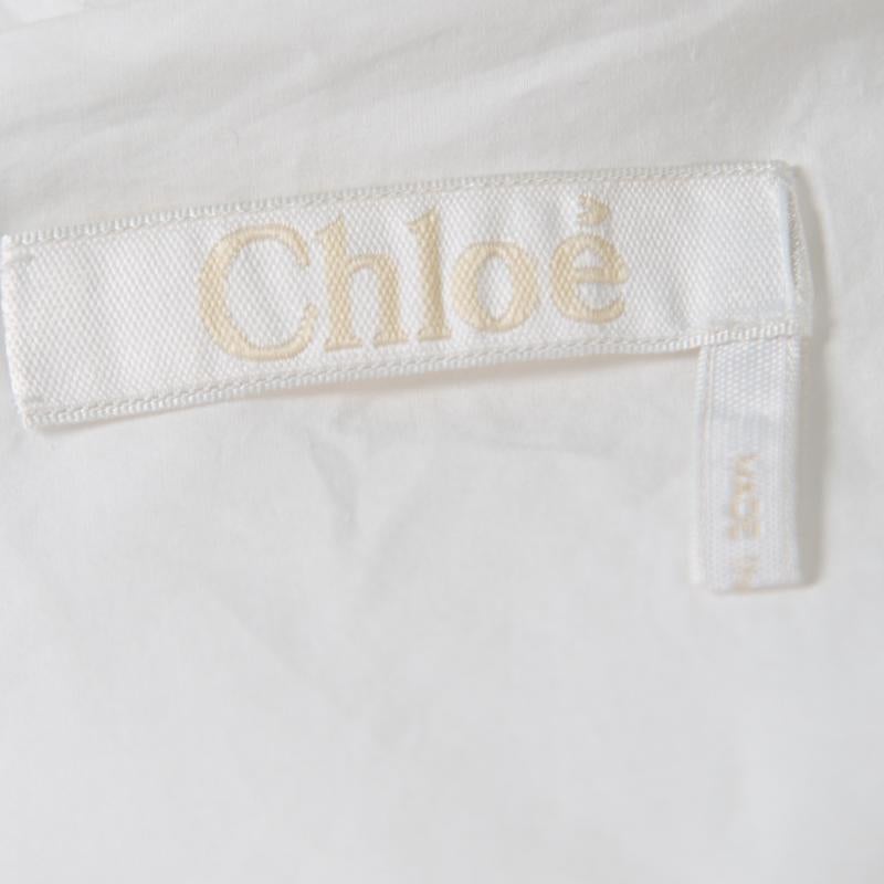 Gray Chloe White Blossom Embroidered Cotton Pleated Mini Dress S