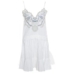 Chloe White Blossom Embroidered Cotton Pleated Mini Dress S