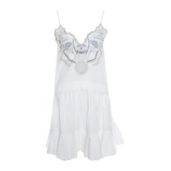 Chloe White Blossom Embroidered Cotton Pleated Mini Dress S