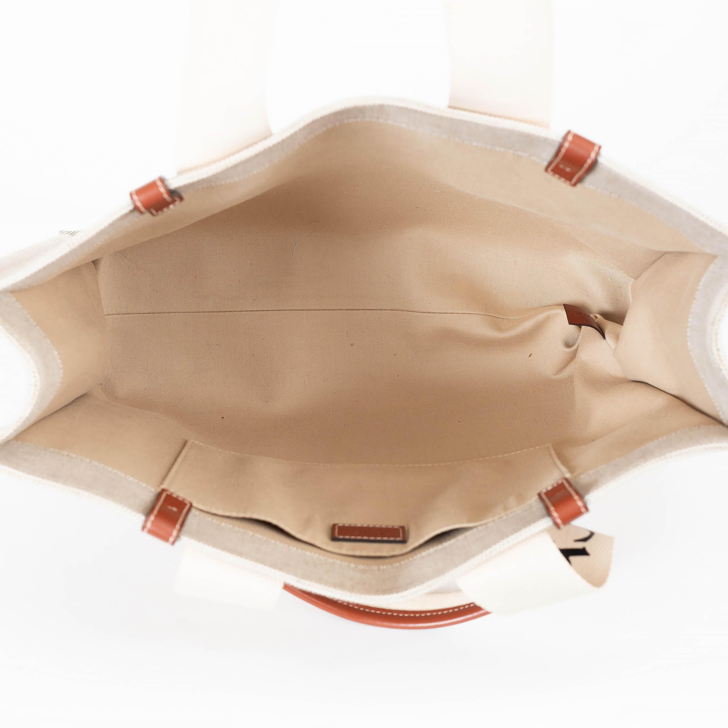 CHLOE white & brown canvas WOODY LARGE Tote Bag For Sale 1